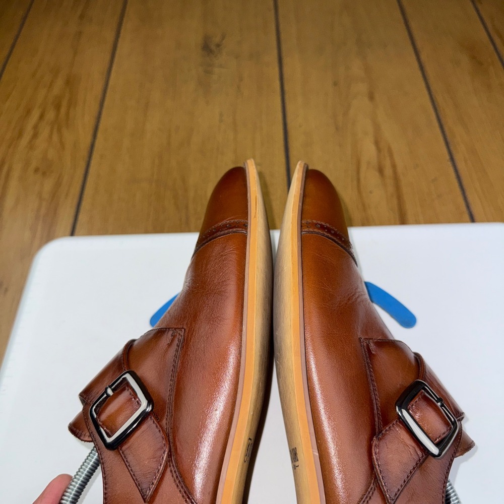 Stacy Adams Mens Cognac Brown Leather Cap Toe Single Monk Strap Shoes 25162-221 - Picture 8 of 16